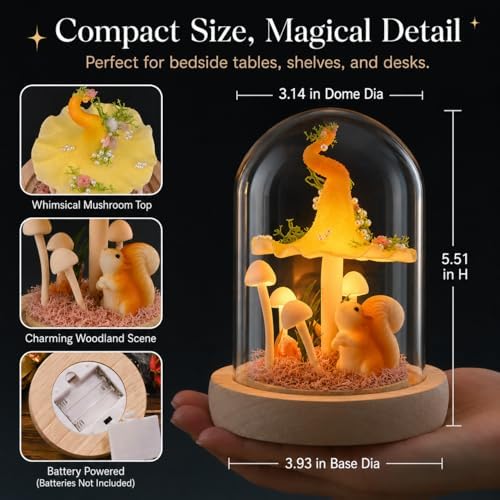 QUELIEN Mushroom Lamp in Glass Dome,Mushroom Gifts for Women - Warm LED Night Light for Bedroom Decor,Birthday Party Decorations,Ideal Birthday Gift Valentines Gift - Image 4