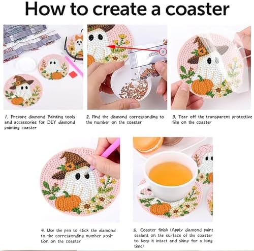8 Pcs Halloween Diamond Art Coasters Kits with Holder 4X4 Inch - Image 5