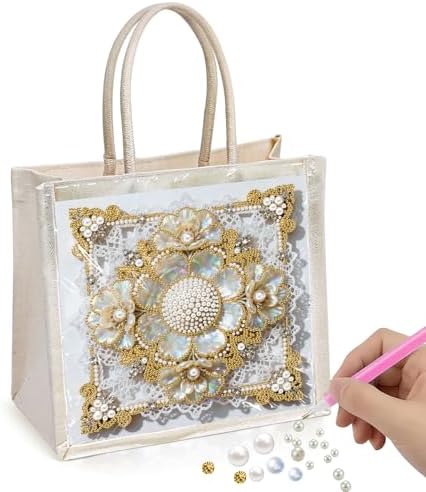 Xylzzuit DIY Pearl Painting Canvas Tote Bag Kit 11.42IN Diamond Art Handbag for Women Shopping Grocery Bag Dots Beads Art Craft Gift (Flower02) by Xylzzuit