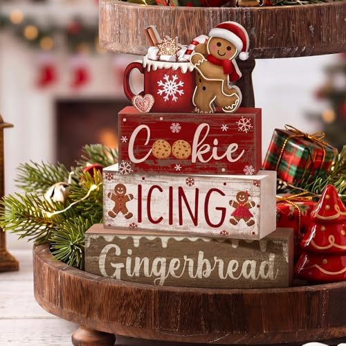 Moucuny 4 Pcs Christmas Table Decor Wooden Gingerbread Cocoa Block Signs - Image 5