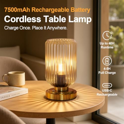 LightRound Cordless Table Lamp for Bedroom, Touch Stepless Dimmable, Modern - Image 2