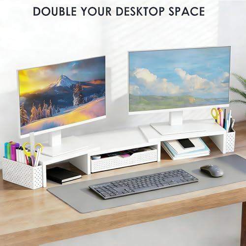 Spacrea Dual Monitor Stand Riser with Drawer and 2 Pen Holders - Image 4