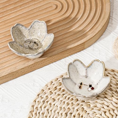 Koythin Flower Trinket Dish, Ceramic Jewelry Ring Holder Dish & Trinket Bowl, Small Decorative Plate Tray, Jewelry Plate Bowl for Rings, Keys, Earrings, Birthday Gifts, Bedroom Decor for Women (Grey) - Image 6