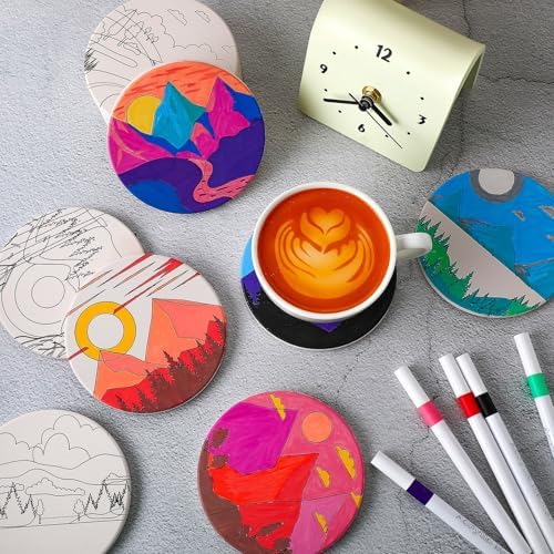 Potchen 12 Pcs Color Your Own Coaster DIY Kits,Minimalist Landscape - Image 6