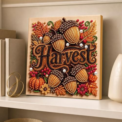 DIY Pearl Painting Kit for Adults, Autumn Harvest Fall Art with Wood Frame, 20x20cm Self-Adhesive Pearl Diamond Craft, Autumn Wall Decor Gift for Women, Beginners Relaxing Hobby Kit - Image 3