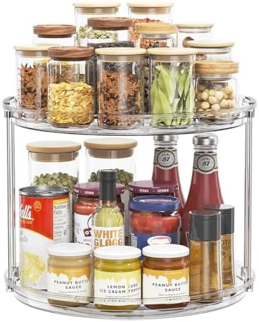 LAMU 12in 2 Tier Lazy Susan Organizer Large Lazy Susan Turntable Rotating Spice Rack Organization for Cabinet, Kitchen, Pantry, Countertop, Bathroom, Vanity, Medicine Cabinet Organizer, Clear by YourHome-OrganizationHelper