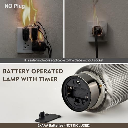 Small Battery Operated Lamp with Timer, Ribbed, Black - Image 4