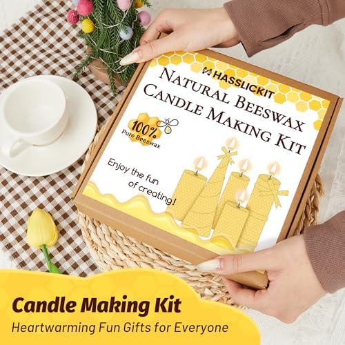 HASSLICKIT Natural Beeswax Candle Making Kit for Beginners-12 Beeswax Sheets for Candle Making Rolling DIY Kits (Natural Yellow Color, 8 x 8 inch) - Image 6