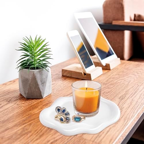 Jewelry Dish Tray for Women, Small Ceramic Trinket Plate for Perfume Ring Earring Necklace, Key Holder Cute Aesthetic Cloud Room Decor Christmas Valentines Gifts (White) - Image 6