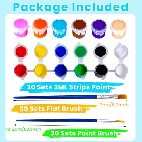 30 Pack Mini Acrylic Paint Set, 12 Colors Washable Acrylic Paint Strips with 60Pcs Painting Brushes for Kids&Adults Paint, 420 PCS Kids Painting Kit for Birthday Party Favor, Classroom, Art Gift - Image 2