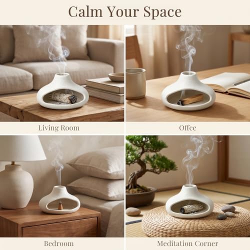 Ceramic Palo Santo Holder with Mini Chimney, Incense Holder - Image 7