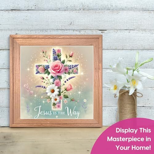 Jesus Flower Cross Diamond Art Kit 5D Full Round Drill DIY Wall Decor 12x12 - Image 2