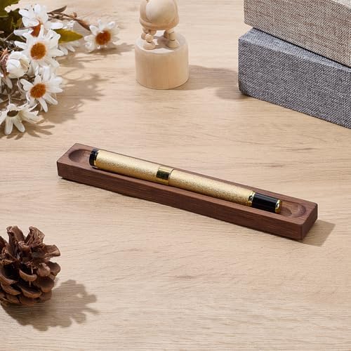 PLIGREAT Single Wood Pen Tray, Wooden Desk Pen Organizer Holder Minimalist Wave Pencil Rest for Office Stationery Desk Decor Retro Home Bedroom Decoration, 7.1x1x0.6inch - Image 4