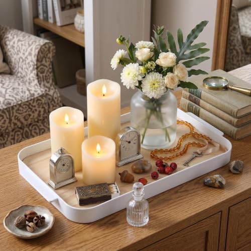 Wooden Tray with Iron Frame & Handles, 14 * 6.5 * 1.3 in Light Yellow Rectangle Serving Platter, Decorative Snack Tea Tray, Candle Holder, Food Storage Organizer, Home Kitchen Dining Table Decor - Image 4