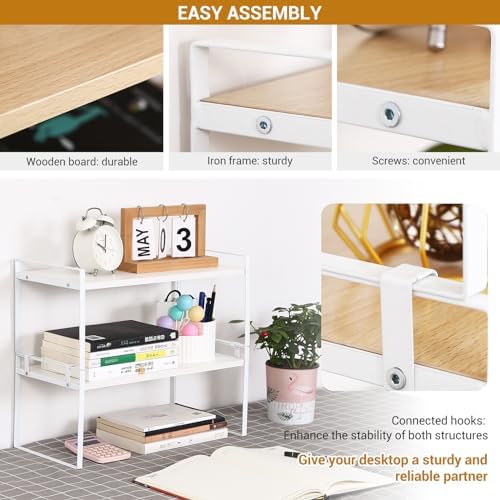 YGYQZ Desk Shelf Organizer, 2-Tier Desktop Bookshelf, White - Image 5