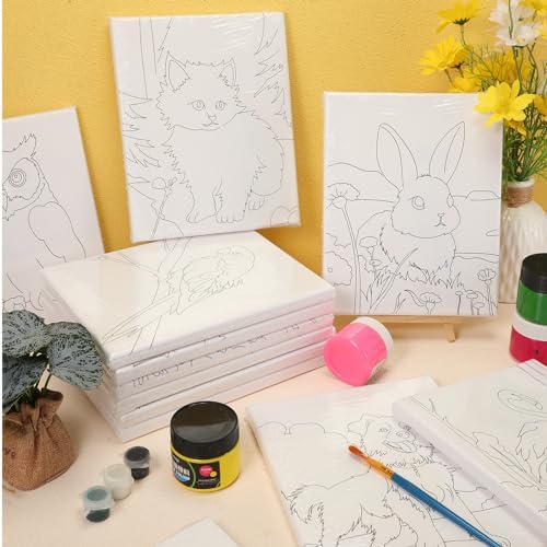 Zhanmai 72 Pcs 12 Sets Sip and Paint Kit Pre Drawn Canvas for Painting 8" x 10" Paint Party Canvas Painting Pre Printed Canvases for Party Favor DIY Virtual Adult's Date Night(Animals) - Image 6