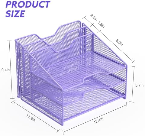 Samstar Purple Desk File Organizer, Mesh Letter File Folder Holder with 3 Paper Trays and 2 Vertical Upright Section, for Office Supplies, Desk Accessories & Workspace, Purple - Image 2