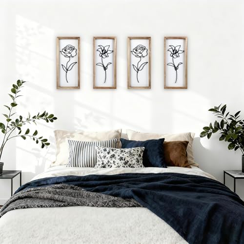 DETENE 2 Pack Black and White Wall Art 3D Vintage Wooden Floral Wall Decor - Image 6