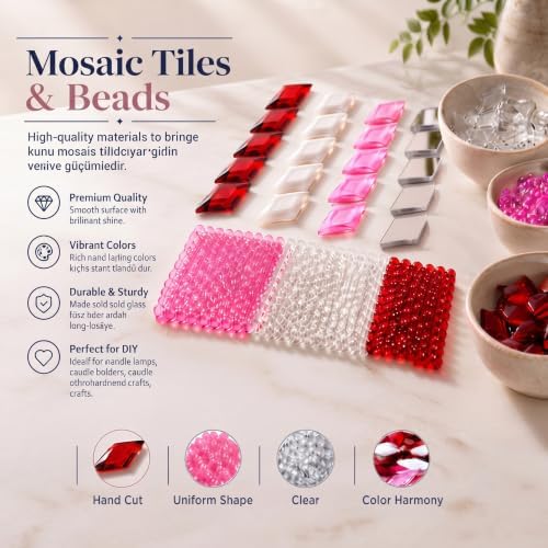 KRAFTSTORIES Turkish Mosaic Swan Neck Lamp Making Kit| DIY Colorful Glass Decorative Nightstand Table Light| Craft Kit |Make Your Own Lamp | Living Room Bedroom | Antique Bronze Base (Rose Garden) - Image 4