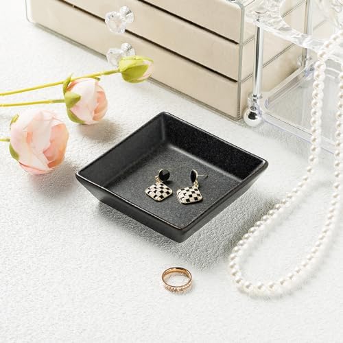 Ceramic Trinket Dish, Small Jewelry Ring Tray for Keys, Black - Image 4