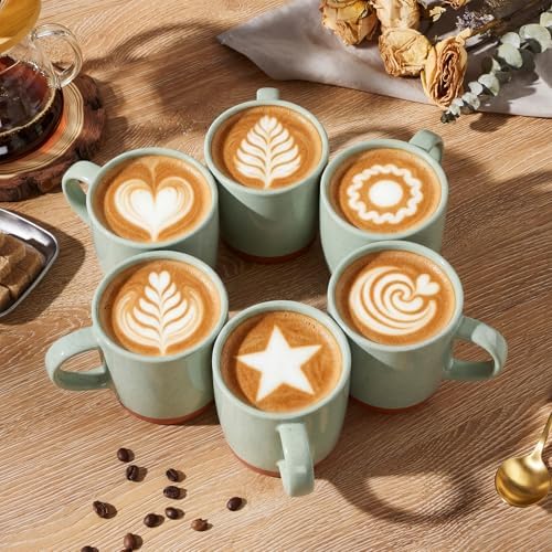 E-far Ceramic Coffee Mug Set of 6, 12oz Modern Coffee Cups, Speckled Green - Image 4