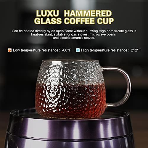 LUXU Hammered Tea Cups,Glass Coffee Mugs,15 oz,Set of 6 - Image 2