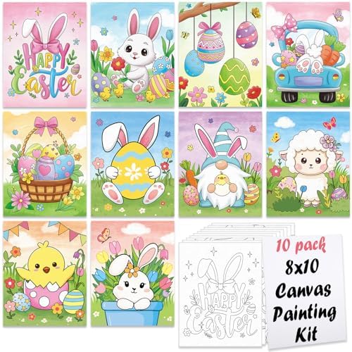 Nuberlic 10Pcs Easter Pre Drawn Canvas to Paint for Kids Girls Boys by Nuberlic
