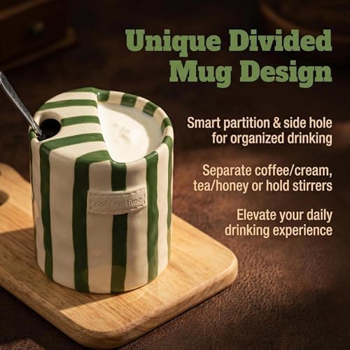 Novelty Ceramic Coffee Mug Designed to Look Like a Gift Box, 10oz Retro Hand-Painted Ceramic Travel Mug (Brown Stripes) - Image 2
