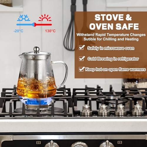 Glass Teapot, Tea Pot with Removable Infusers for Loose Tea, Borosilicate Glass Tea Kettle Tea Maker Stovetop for Party, Camping,Travel (950ML) - Image 3
