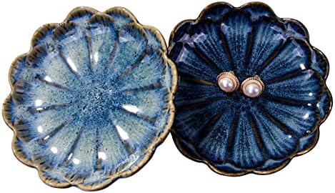 Ceramic Jewelry Tray Set of 2, 4.5'' Reactive Glaze Flower Trinket Dishes by BOSILI