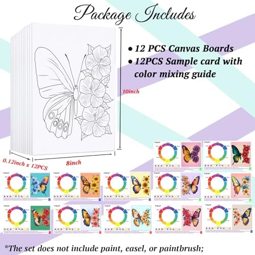 12PCS 8x10IN Pre Drawn Canvas to Paint for Adults Butterfly Paint Party - Image 4