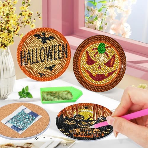 DOTSOPS 6 Pcs Halloween Diamond Art Kits for Adults Diamond Art Coasters - Image 5