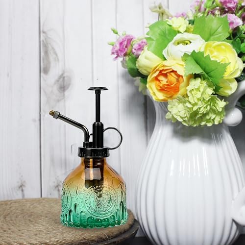Glass Plant Mister Spray Bottle, 200ML Vintage Plant Spritzer, Succulent Watering Bottle Glass with Top Pump, Small Plants Sprayer Watering Can for Indoor Outdoor House(Brown Green) - Image 4