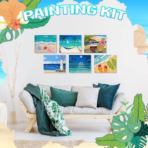 Affrolling 12 Pcs Pre Drawn Canvas for Painting for Adults 8 x 8 Inch Canvas Painting Kits Stretched with Drawing Ready to Paint Beginner Artists Date Night Party Supplies(Beach) - Image 4