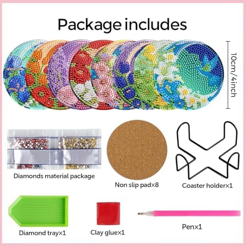 Leatrice 8 PCS Small Diamond Art Coasters Diamond Painting Kits for Adults - Image 2