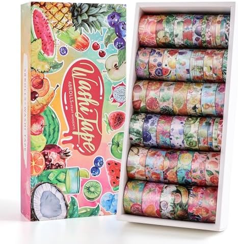 emmoolife 48 Rolls Washi Tape Set, Vibrant Watercolor Summer Fruit Decorative Tape for Scrapbooking, Bright Colorful Holiday Tapes for Junk Journal Supplies Bullet Journaling, DIY Art for Women by emmoolife