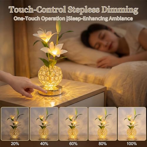 Stargazer Lily Crystal Table Lamp, Rechargeable Touch Flowers Lamp - Image 4