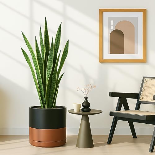 D'vine Dev 12 Inch Ceramic Planter Pot, Black/Tan, 94-O-F-7 - Image 5