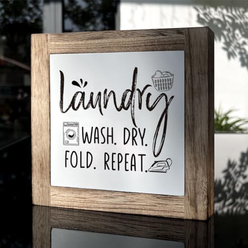 Laundry Room Decor, Laundry Steps Sign, Wash Dry Fold Repeat Sign, Wooden Box Signs for Home Decor, Farmhouse Wood Plaque Sign, Laundry Room Shelf Decoration, Country Style Wood Block Laundry Sign - Image 3