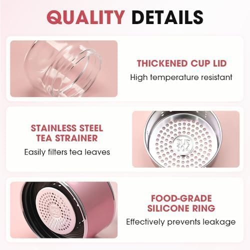 12oz/350ml Double Wall Glass Tea Infuser Bottle, Leakproof Travel Mug with 304 Stainless Steel Filter, Hot & Cold Drinks Tumbler for Loose Leaf Tea, Fruit Water, Home Office Travel (Black) - Image 3