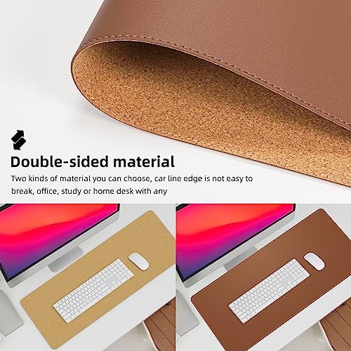 AFIING Leather Desk Pad Protector, Large Desk Mat with Natural Cork & PU Leather, Mouse Pad, Non-Slip Waterproof Desk Writing Pad for Office and Home (Brown) - Image 3