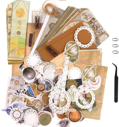 Flartmo 313 Pcs Complete Scrapbook Supplies Kit, Celestial Universe Planets Space Scrapbook Paper & Stickers, Junk Journal Scrapbooking Supplies Kit for Journaling, Embellishments, Card by Flartmo