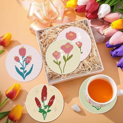 DOTSOPS 8 Pcs Flowers Diamond Art Coasters for Adults with Holder 4 in - Image 5