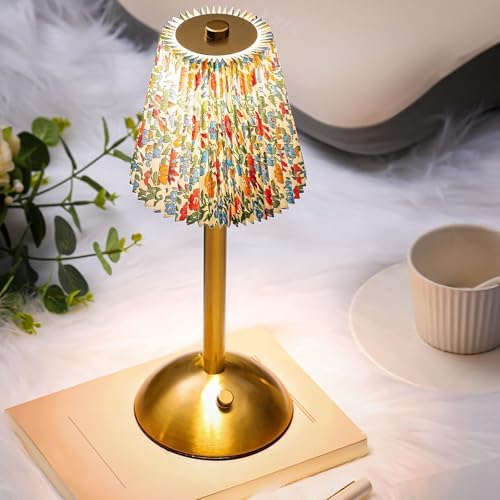 Liliful 2 Pcs Cordless Table Lamp LED Touch, Gold, Floral Style - Image 5