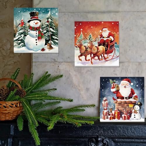 Ctosree 12 Pack Paint and Sip Kit Pre Drawn Canvas, Classic Xmas, 8x8'' - Image 3
