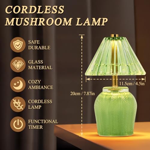 Small Battery Operated Lamp with Timer, Cream Green - Image 2