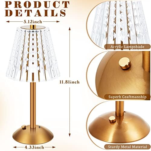 Liliful 4 Pcs Cordless Table Lamp LED Touch, Gold, Classic Style - Image 2