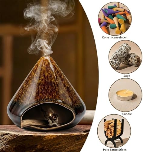 Handcrafted Ceramic Palo Santo Holder –Artistic Incense Burner for Meditation, Mindfulness & Zen Home Decor – Wabi-Sabi Style Cone Sculpture, Relaxation & Aromatherapy-Gift for Yoga (Brown) - Image 6