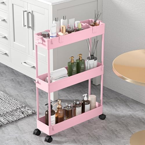 2 Pack 3 Tier Slim Storage Cart, Bathroom Rolling Utility Organizer - Image 4