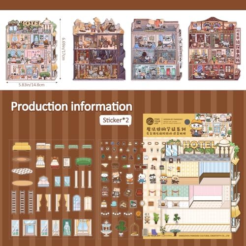 Girls 3D Miniature Scene Stickers, 4 Sets Magic Apprentice DIY House Stickers for Archaeological,Detective,Laboratory,Hotel,Cute 3D Cartoon Scene Stickers for Adult Kids Relief Stress Pass The Time - Image 3